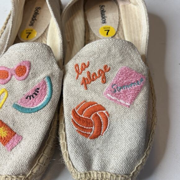Soludos Women's Beige Embroidered Canvas La Plage Beachy Espadrille Shoes Size 7 - Picture 9 of 9